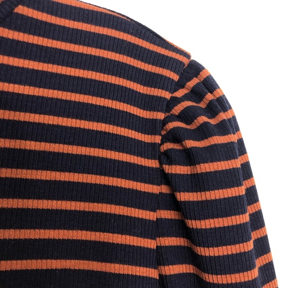 Talbots 2020 Orange & Navy Ribbed Stripe Button Cuff Turtle Neck Size Medium P - Picture 4 of 10